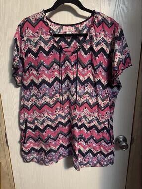 Koi Brand Scrub Tops (2) by Kathy Peterson Womens 2XL Floral Medical Nurse Work